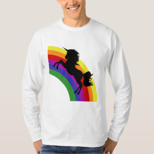 Camiseta La larga manga del arcoiris de la silueta negra de