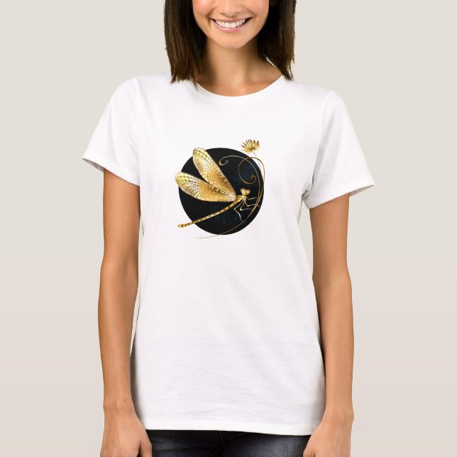 Camiseta La libélula dorada en círculo negro (Anverso)