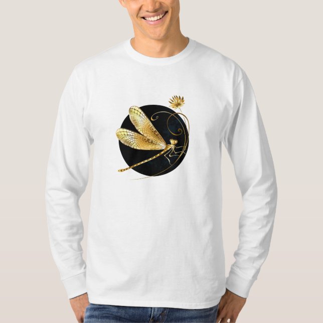 Camiseta La libélula dorada en círculo negro (Anverso)