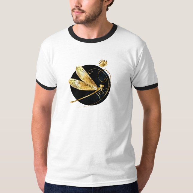 Camiseta La libélula dorada en círculo negro (Anverso)
