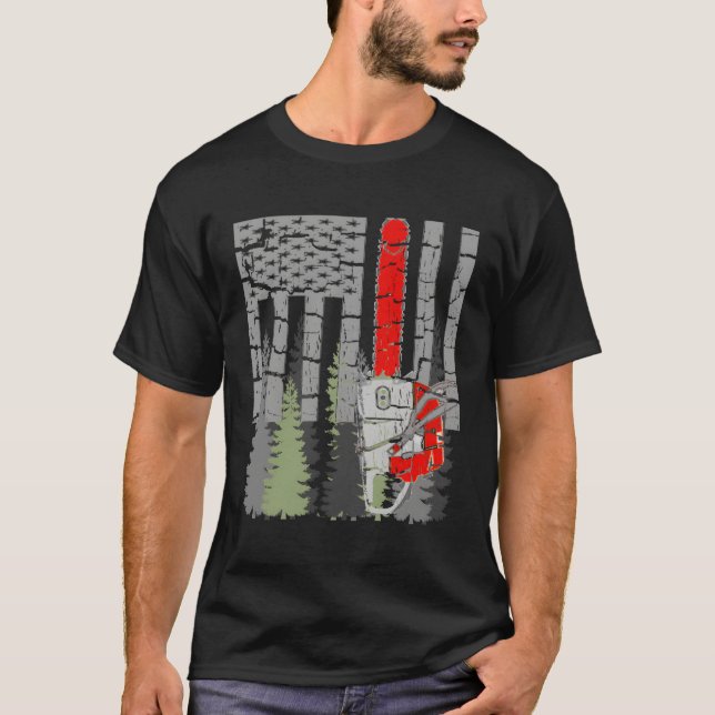 Camiseta La Línea Roja Delgada De Chainsaw Y Woods (Anverso)