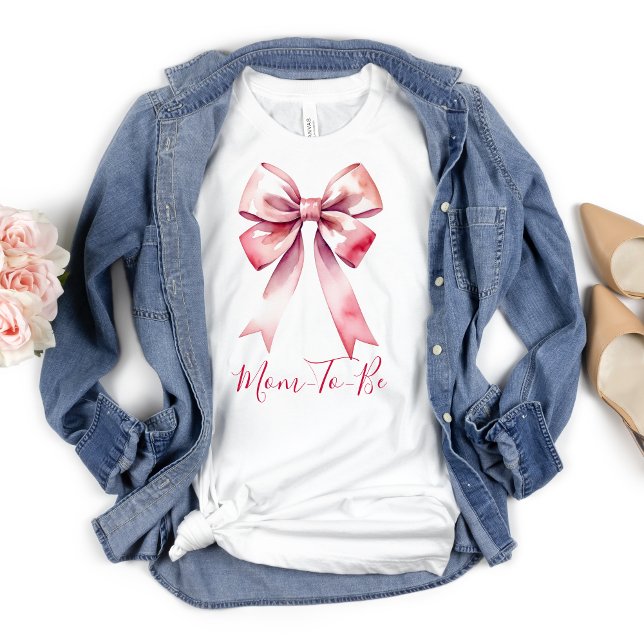 Camiseta La Madre De La Bola Rosa (Pink Bow Mom To Be or Mom of Girls T-shirt)