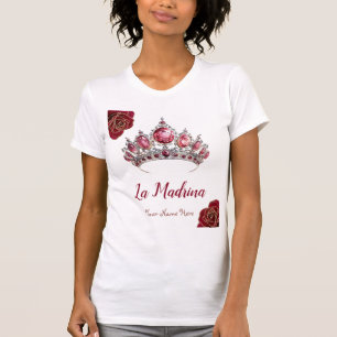 Camiseta La Madrina con diseño de quad de rosas rojas y qui
