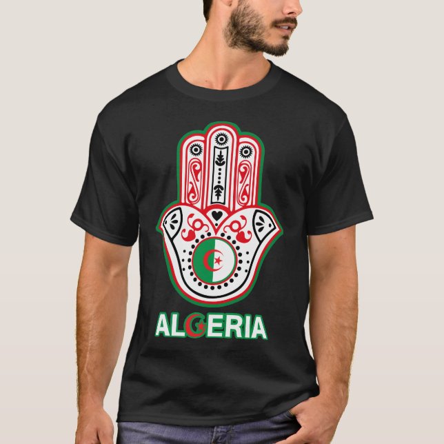 Camiseta La main de fatma ELKHAMSSA et drapeau algérien  (Anverso)