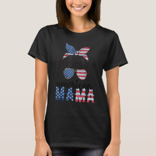 Camiseta La Mamá Americana 4 de Julio Messy Bun USA Bandera