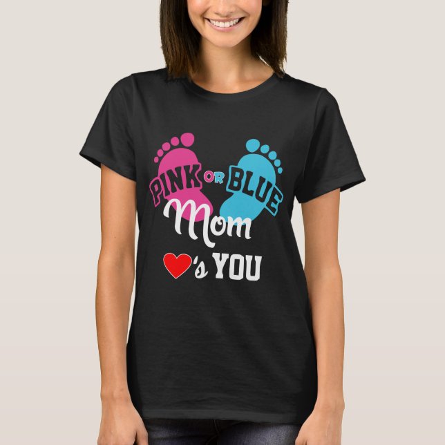 Camiseta La mamá rosada o azul le ama que el género revela (Anverso)