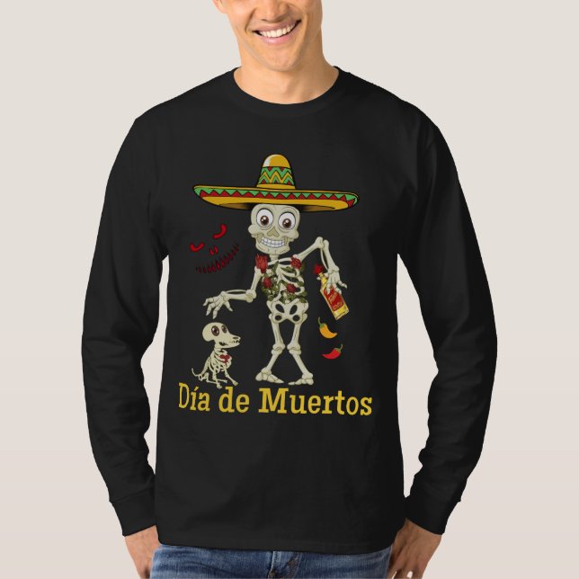 Camiseta La manga larga de los hombres de DIA DE MUERTOS (Anverso)