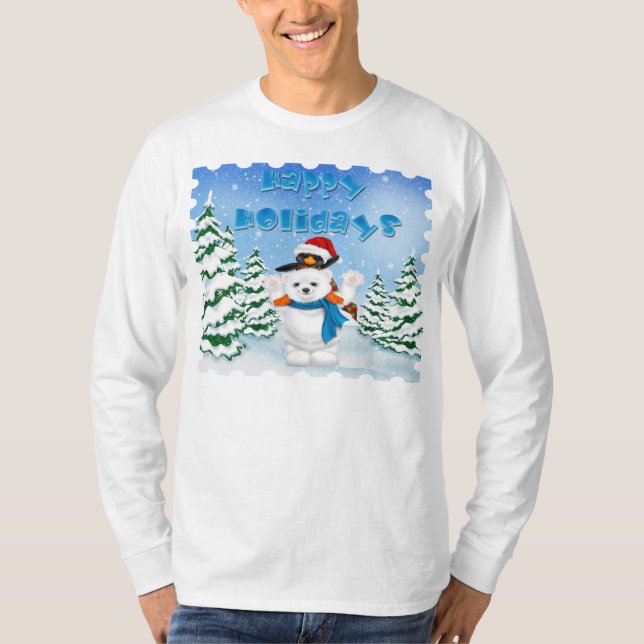 Camiseta La manga larga T de los hombres del pingüino del (Anverso)