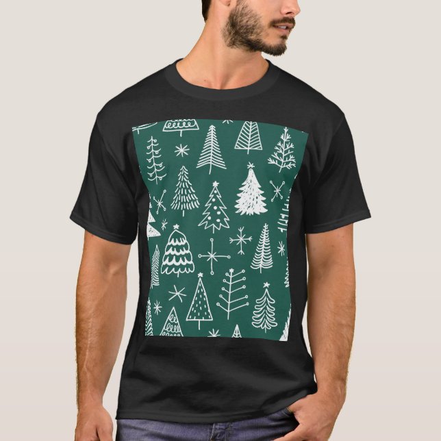 Camiseta La mano dibujó árboles de Navidad, patrón de invie (Anverso)