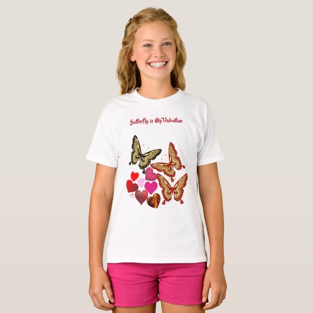 Camiseta La mariposa es mi Chica Valentine Sweeping Heart (Anverso completo)
