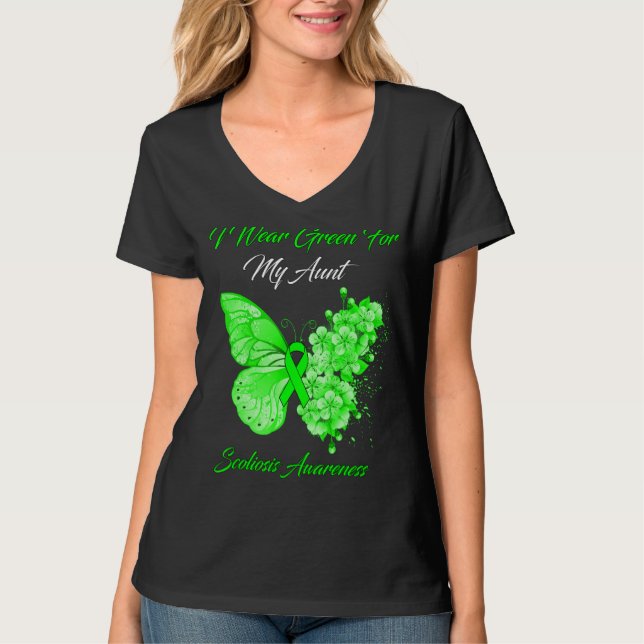 Camiseta La Mariposa Que Uso Es Verde Para Mi Tía Scoliosis (Anverso)