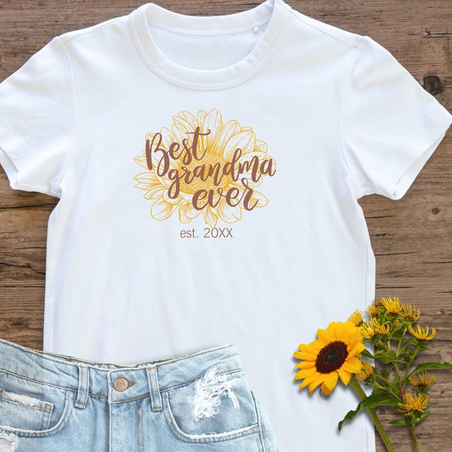 Camiseta La Mejor Abuela De Est De Girasol Amarillo. Año (Best Grandma Ever Yellow Sunflower Est. Year T-Shirt)