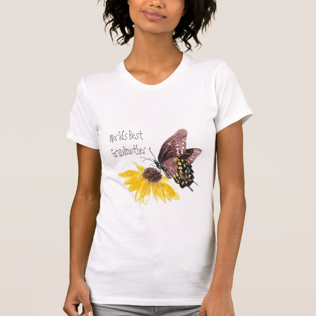 Camiseta La mejor abuela del mundo: mariposa, flores (Anverso)