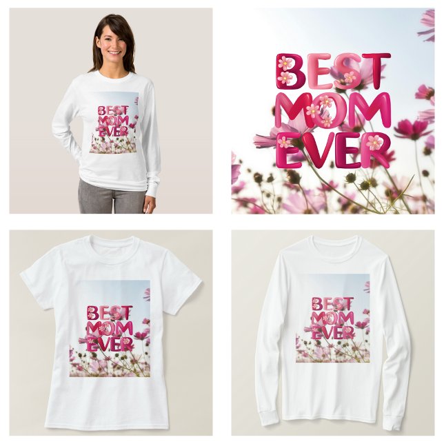 Camiseta La mejor madre de una madre moderna y elegante, fl (Elegant Modern Mother's Best Mom Ever Pink Floral T-Shirt)
