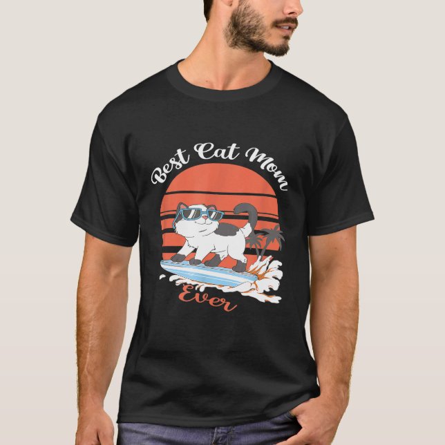 Camiseta La mejor madre del gato retro jamás Chica de surf  (Anverso)