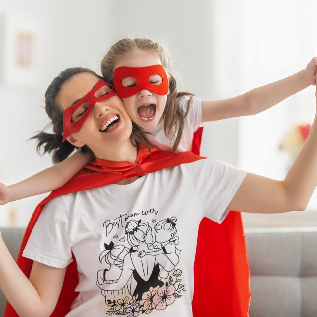 Camiseta La mejor mamá de todas las mamáes, niños y flores  (Best Mom ever mum, children and flowers ladies T-Shirt)