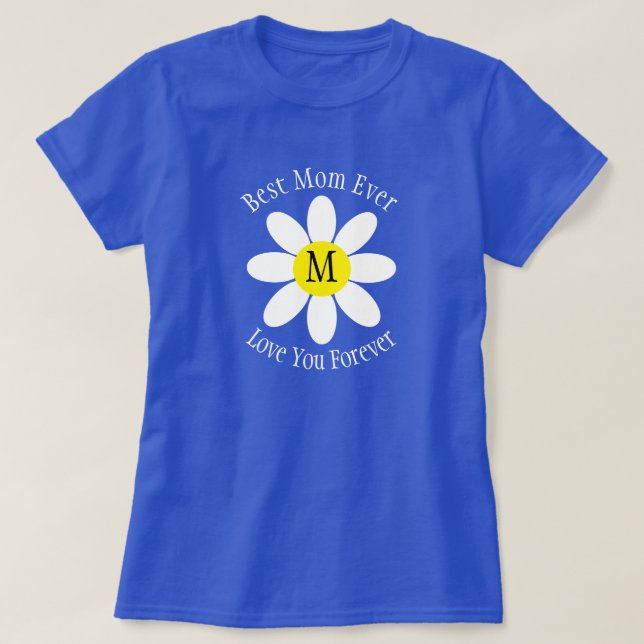 Camiseta La mejor mamá de todos los blancos margarita azul  (Diseño del anverso)