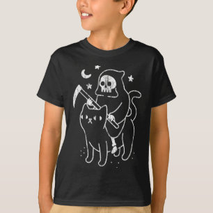 Camiseta La muerte conduciendo a un gato divertida vestido 