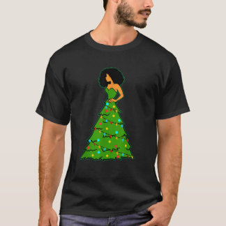 Camiseta La mujer afroamericana en el árbol de Navidad en l