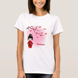 Camiseta La muñeca japonesa del kokeshi en Sakura florece