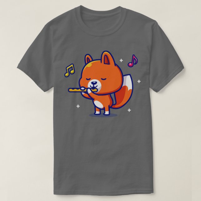 Camiseta La música de flauta de Cute Fox (Diseño del anverso)