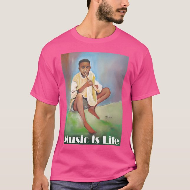 Camiseta La música es la vida: un chico jugando a la flauta (Anverso)