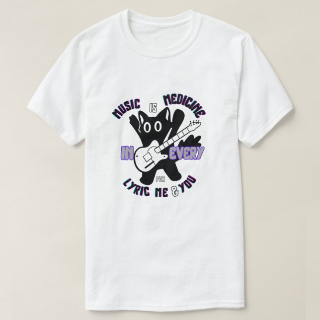 Camiseta La música es medicina - diseño de guitarra de gato (Diseño del anverso)