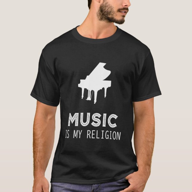 Camiseta La música es mi religión Piano Hoodie Long Sleeve  (Anverso)