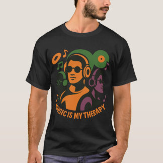 Camiseta La música es mi terapia - Auriculares Retro Trio T