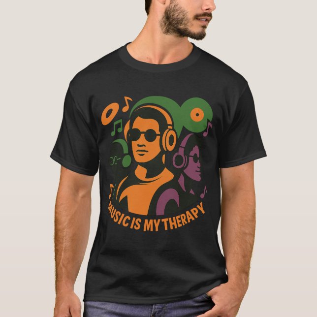 Camiseta La música es mi terapia - Auriculares Retro Trio T (Anverso)