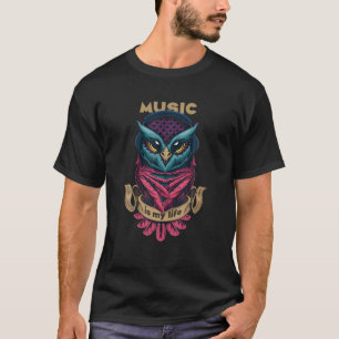 Camiseta La Música Es Mi Vida, Lechuza Colorida Con Auricul