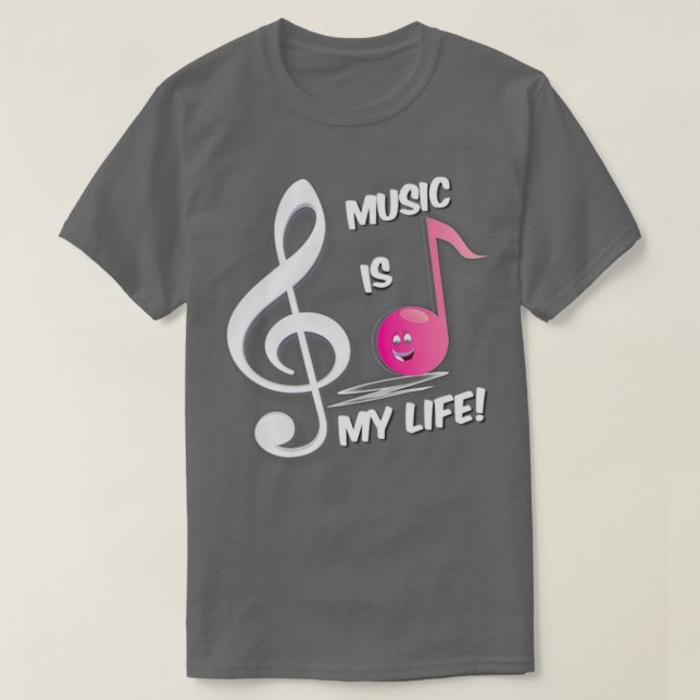 Camiseta La música es mi vida nota rosa trébol clef Kids Pi (Diseño del anverso)