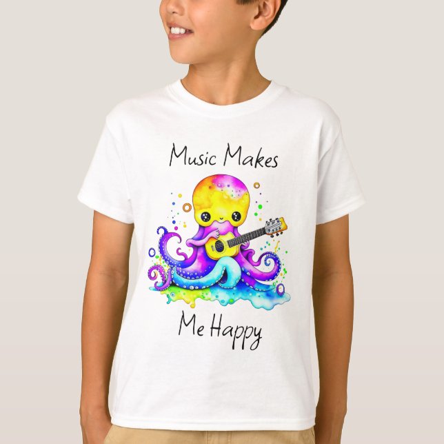 Camiseta La música me hace feliz | Octopus Tocando Guitarra (Anverso)