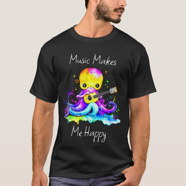 Camiseta La música me hace feliz | Octopus Tocando Guitarra (Anverso)