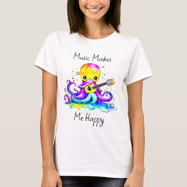 Camiseta La música me hace feliz | Octopus Tocando Guitarra (Anverso)