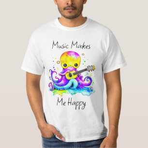 Camiseta La música me hace feliz   Octopus Tocando Guitarra