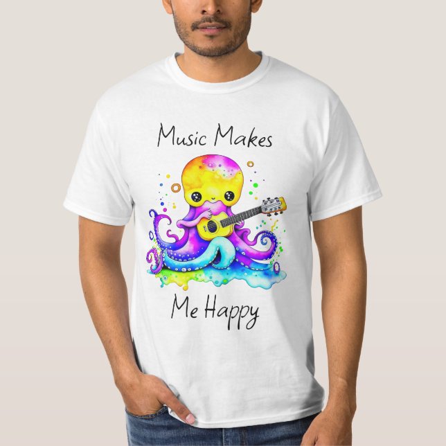 Camiseta La música me hace feliz | Octopus Tocando Guitarra (Anverso)