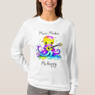 Camiseta La Música Me Hace Feliz   Pulpo Tocando Guitarra