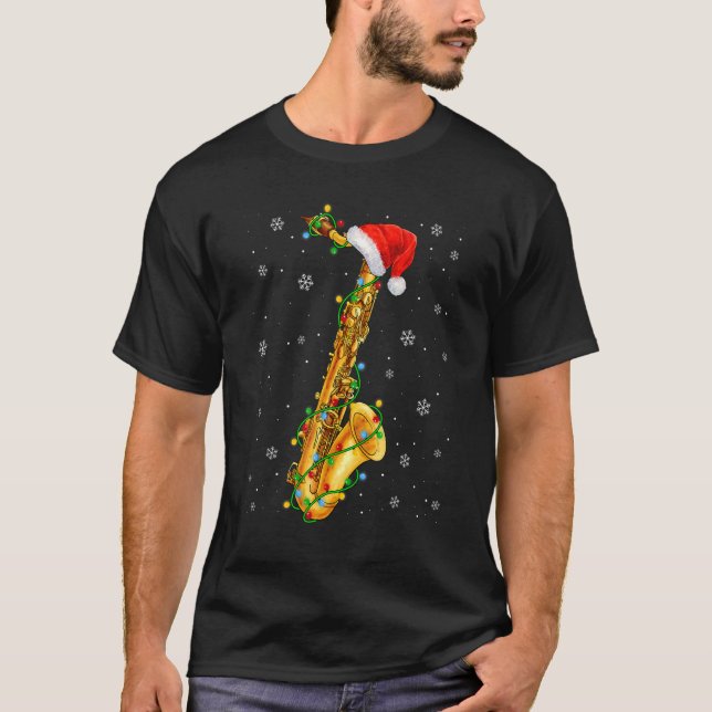 Camiseta La música saxofónica navideña ilumina Santa Hat Ch (Anverso)