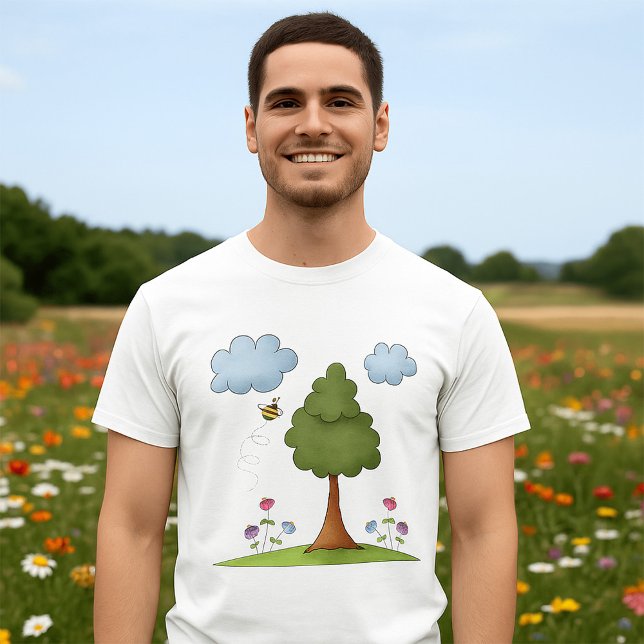 Camiseta La naturaleza de abejas y árboles con flores y nub (Subido por el creador)