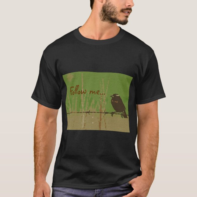 Camiseta La naturaleza del bosque verde pájaro pintado en T (Anverso)