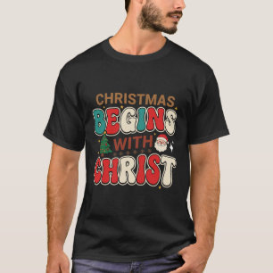 Camiseta La Navidad Comienza Con Cristo Santa Retro
