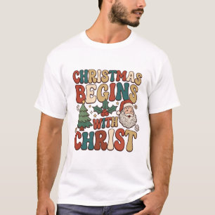 Camiseta La Navidad comienza Cristo Papá Noel Árbol Acebo_1