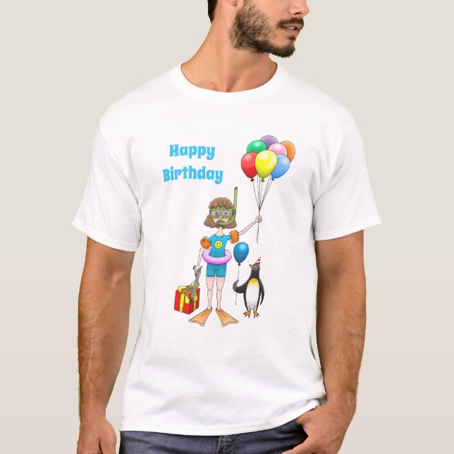 Camiseta La niña y el pingüino con globos (Anverso)