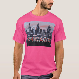 Camiseta La noche de Chicago ilumina cartas en Red Dusk The