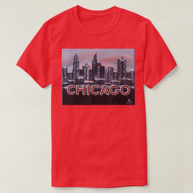 Camiseta La noche de Chicago ilumina cartas en Red Dusk The (Diseño del anverso)