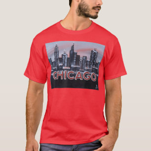 Camiseta La noche de Chicago ilumina cartas en Red Dusk The