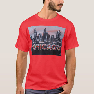 Camiseta La noche de Chicago ilumina cartas en Red Dusk The