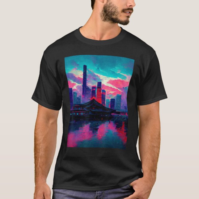 Camiseta La ola de vapor japonesa inspirada en el retro 2 d (Anverso)