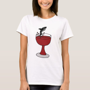Camiseta La orca que salta en copa de vino roja